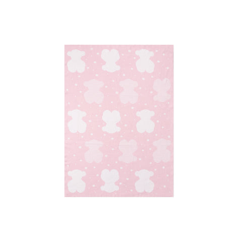 Manta jacquard 78x104 cm osos y lunares rosa