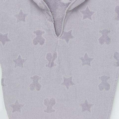 Poncho con capucha de rizo Osos+estrellas gris
