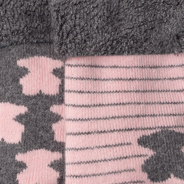 Set 2 calcetines rayados y multi osos rosa