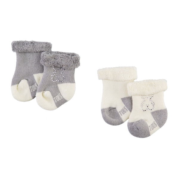 Set 2 calcetines lisos Oso strass gris